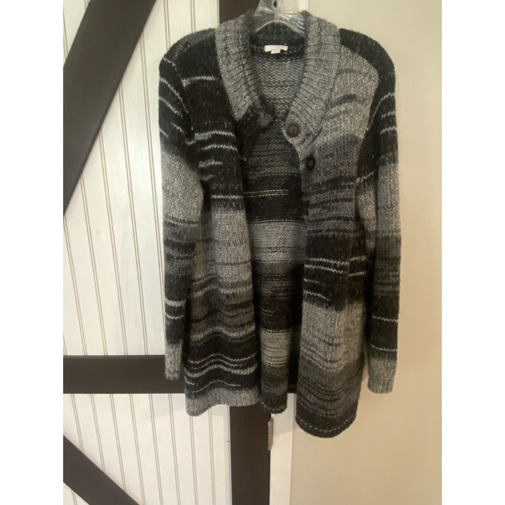 J. Jill Womens Cardigan Size S Gray Stripe Wool Blend Button Front Long Sleeve
